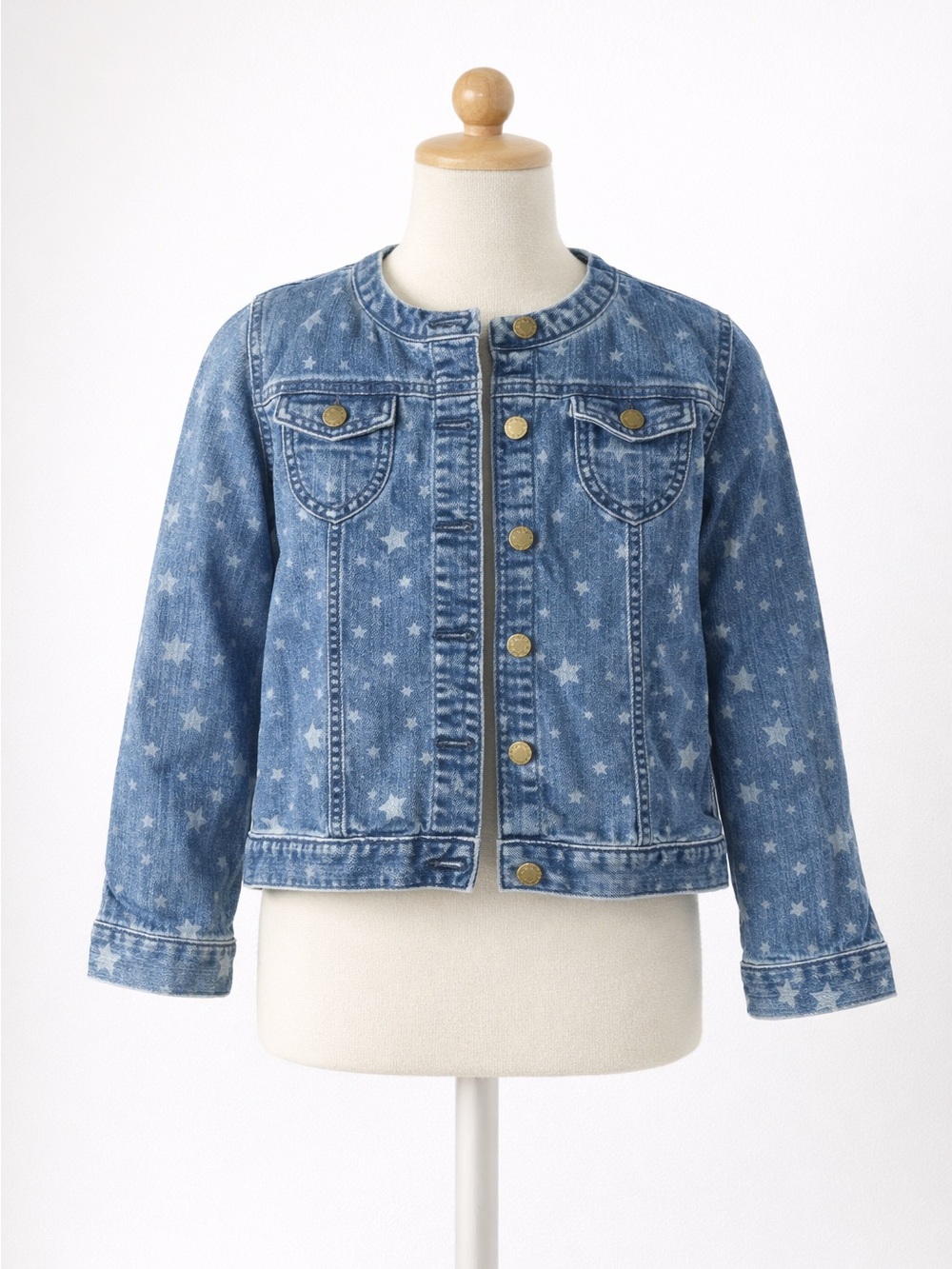 Lands' End blue preppy summer fall cute Denim Jacket with stars sz 10 girls